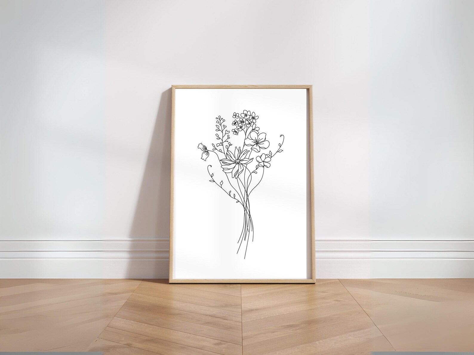 Minimalist Wildflower Line Art Print | Black & White (digital Download ...