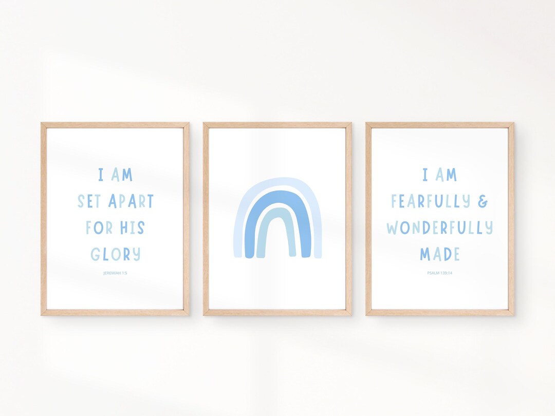 Blue Christian Nursery Prints | Bible Verse Wall Art (set of 3 ...