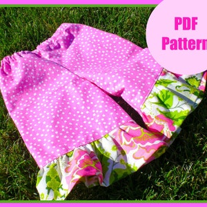 Girls pants pattern, pdf pattern, Wide Leg Ruffle Bottom Pants sizes 9m-5T, baby girls easy sew image 1