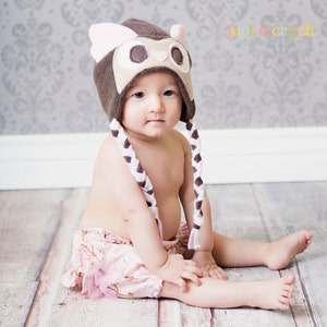 Fleece Aviator Hats, Owl and Aviator Goggles, sizes 0-8