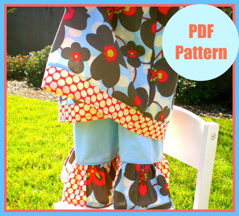 Girls pants pattern, pdf pattern, Wide Leg Ruffle Bottom Pants sizes 9m-5T, baby girls easy sew image 2