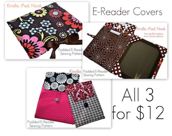 E-Reader Cover Pattern Bundle, PDF Sewing Patterns, Cover, Sleeve, Clutch, iPad, iPad Mini, Kindle Fire, "3 Cover Pattern Styles for 12.00"