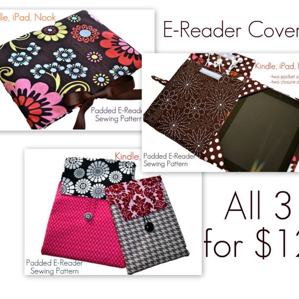 E-Reader Schnittmuster Bundle, PDF Schnittmuster, Hülle, Sleeve, Clutch, iPad, iPad Mini, Kindle Fire, "