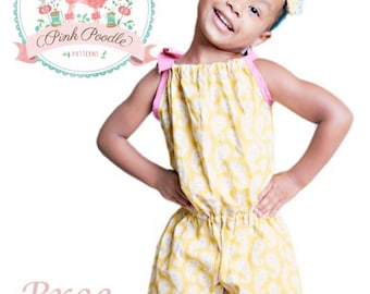 Pillowcase Romper Pattern, Girls Romper Sewing Pattern, Easy PDF Sewing Patterns, Girls, Children, Toddler, Baby, Size 3m-8 "Bree Romper"