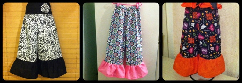 Girls pants pattern, pdf pattern, Wide Leg Ruffle Bottom Pants sizes 9m-5T, baby girls easy sew image 5