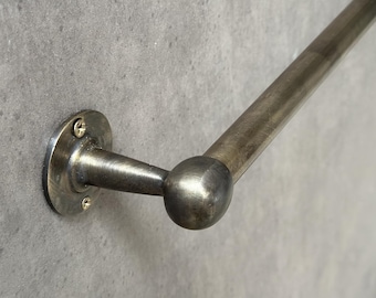 Patina Brass Towel Bar, Handcrafted Brass Kitchen Towel Rail, Handmade Vintage Brass Bathroom Towel Bar