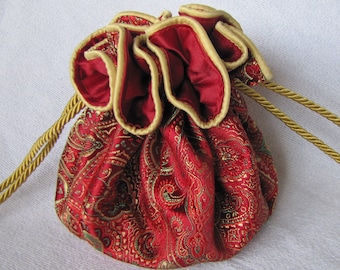 Brocade Jewelry Bag - Luxury Size - Drawstring Jewelry Pouch - Fabric Tote - GOLD DUST