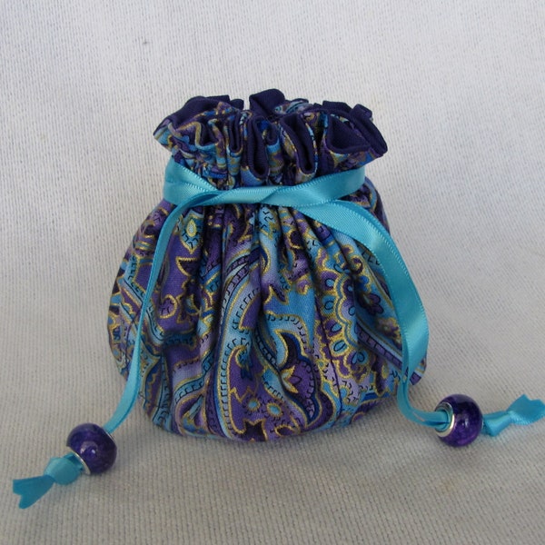 Fabric Pouch - Medium Size - Traveling Jewelry Bag - Drawstring Tote - ROYAL MONTAGE