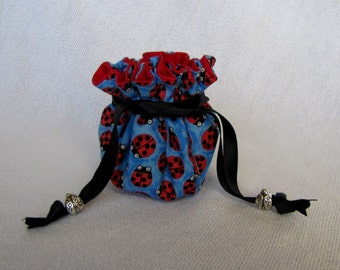 Traveling Jewelry Bag - Mini Size - Travel Tote - Fabric Pouch - Drawstring Bag - BITTY BUGS