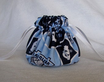 College Team Jewelry Bag - Medium Size - Fabric Travel Pouch - UNC TAR HEELS