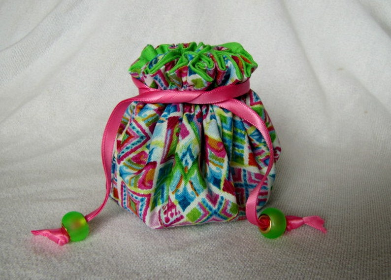 FRO YO Jewelry Bag with Painted Ceramic Beads on the Drawstrings Medium Size