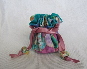 Drawstring Pouch - Mini Size - Jewelry Tote - Traveling Jewelry Bag - STAINED GLASS