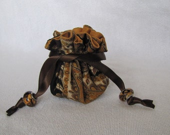 Drawstring Jewelry Pouch -Mini Size - Travel Tote - Jewelry Bag - CHOCOLATE CARAMEL BROWNIE