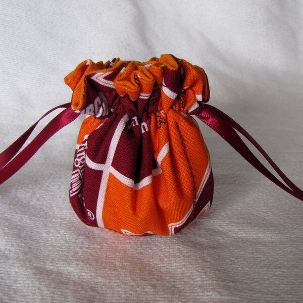 College Team Jewelry Bag - Mini Size - Drawstring Jewelry Pouch - VIRGINIA TECH HOKIES