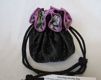 Brocade Jewelry Pouch - Luxury Size - Jewelry Drawstring Bag - LILAC ABYSS