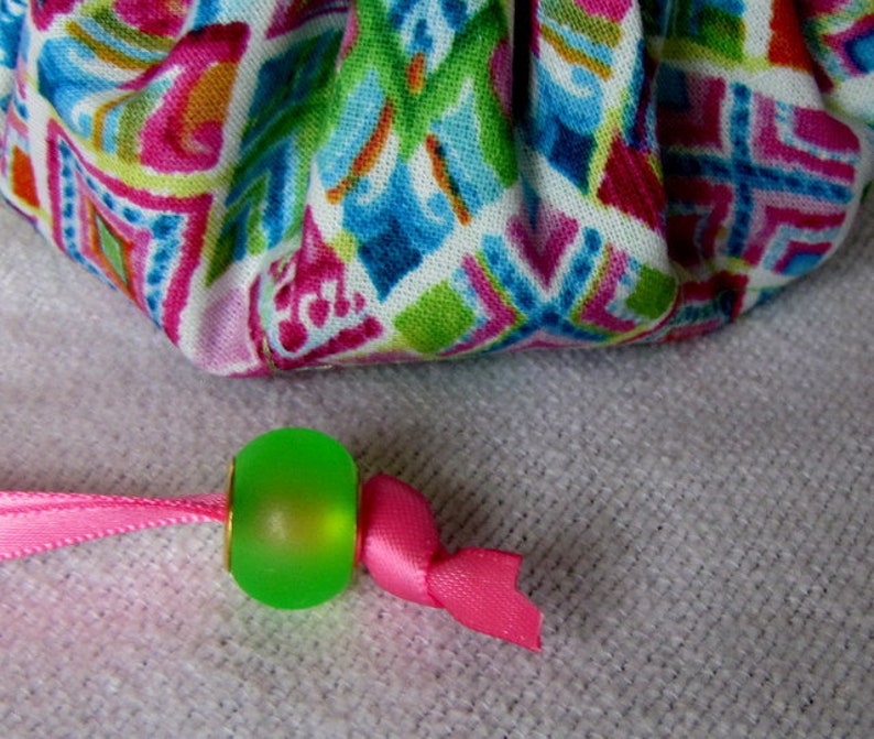 FRO YO Jewelry Bag with Painted Ceramic Beads on the Drawstrings Medium Size