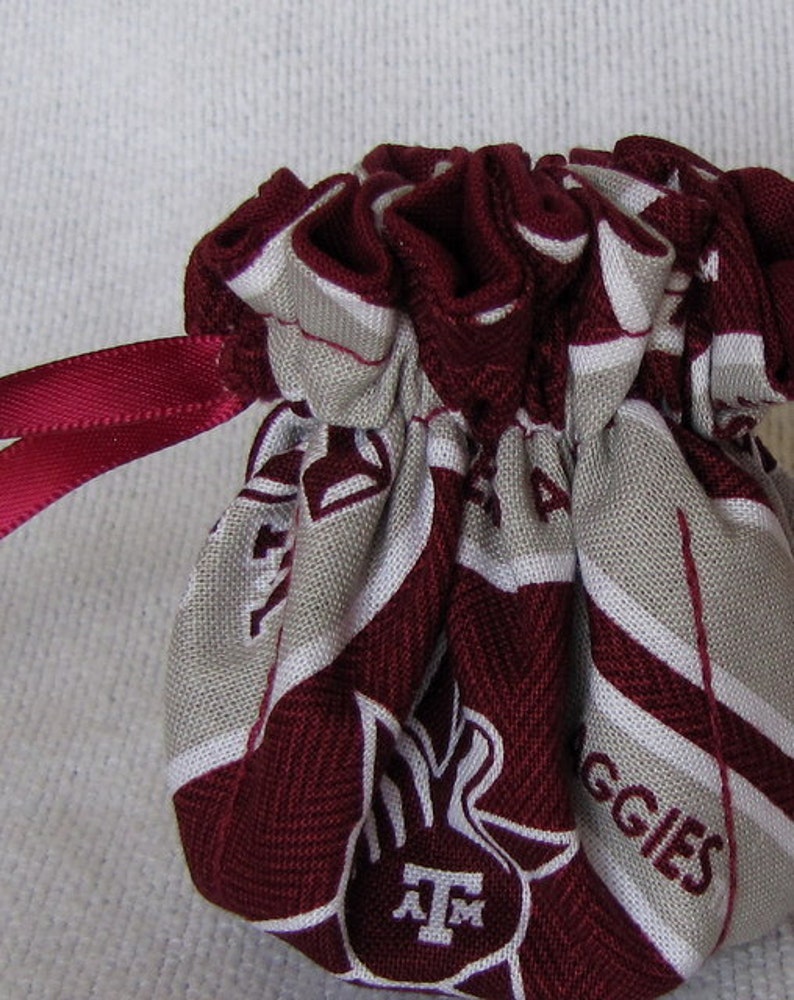 College Team Jewelry Bag Mini Size Drawstring Pouch Jewelry Tote TEXAS A & M AGGIES image 2