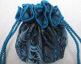 Brocade and Satin Jewelry Bag - Luxury Size - Pouch for Jewelry - PEACOCK PLUNDER