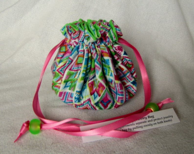FRO YO Jewelry Bag with Painted Ceramic Beads on the Drawstrings Medium Size