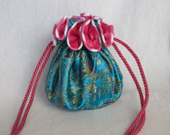 Brocade Jewelry Bag - Luxury Size - Fancy Jewelry Tote - CANDY STRIPE