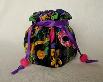 Drawstring Tote - Medium Size - Jewelry Bag - Pouch for Jewelry - MARDI GRAS MASKS