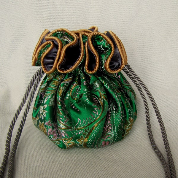 Brocade Jewelry Pouch - Luxury Size - Bag for Jewelry - Brocade Tote - EMERALD CITY