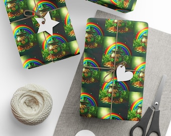 Magical Rainbow Wrapping Paper, St. Patrick's Day Gift Wrap, Eco-Friendly Holiday Wrapping, Festive Party Supplies, Colorful Gift Wrap,