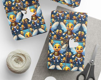 Bee-Themed Wrapping Paper, Gift Wrap for Birthdays, Baby Showers, Holidays, Cute Bee Design, Party Supplies, Eco-Friendly Gift Wrap