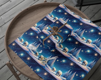 Polar Bear Wrapping Papers, Christmas Gift Wrap, Arctic Animal Holiday Wrap, Festive Packaging Supplies, Winter Themed Present Wrap, Cute