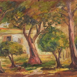 Post impressionniste - Huile d'arbres et de bâtiments