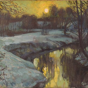 Post impressionniste - Paysage de neige au lever du soleil