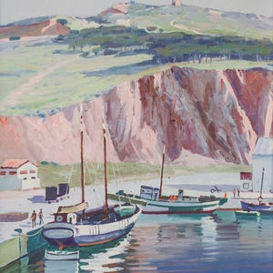 Ricard Tarrega Viladoms - Paysage post impressionniste avec bateaux