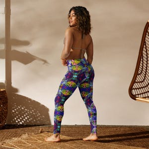 Botanical Comic Yoga Pants, Colorful Yoga Pants, Yoga Leggings, Yoga Christmas Gift Ideas, Unique Yoga Pants, Yoga Leggings, Botanical Yoga