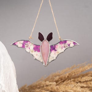 Bat Wings Stained Glass Window Hangings Halloween Gift Pressed Flower Art  Flower Stained Glass Suncatcher Autumn Style Gift