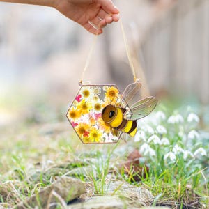 decorative bee glass art piece with farmhouse aesthetic