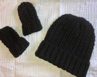 Gorro negro para bebé con manoplas, bucle mixto uniforme