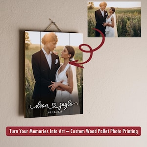 Custom Wooden Photo Print for Couple, Personalized Wedding Photo on Wood, Wedding Keepsake on Wood, Anniversary Gift for Couple, Couple Gift
