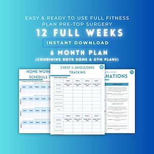 Puede incluir: Un plan de entrenamiento imprimible para pecho y hombros, con un programa de 12 semanas y hojas de seguimiento. El plan incluye instrucciones y un programa de entrenamiento en casa.