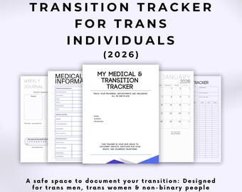 Trans Transition Tracker 2026 | HRT, Medical & Wellbeing Calendar and Journal (Printable and Digital Download)
