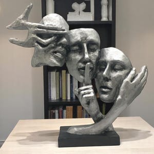 Handmade See No Evil Hear No Evil Speak No Evil Statue – 35x34 cm Decor Sculpture