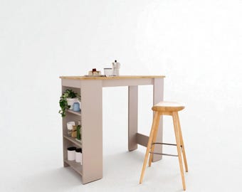 Handmade Wooden Bar Table – 110x50 cm Rustic Counter Height Table for Kitchen or Dining