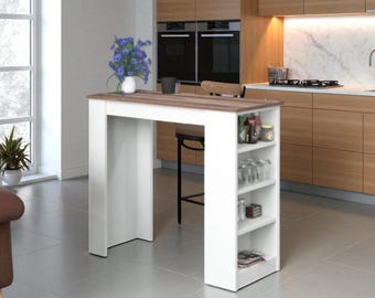 Handmade Bar Table with Shelf – Kitchen Dining Table, Small Space Bar Furniture, Rustic Counter Height Table
