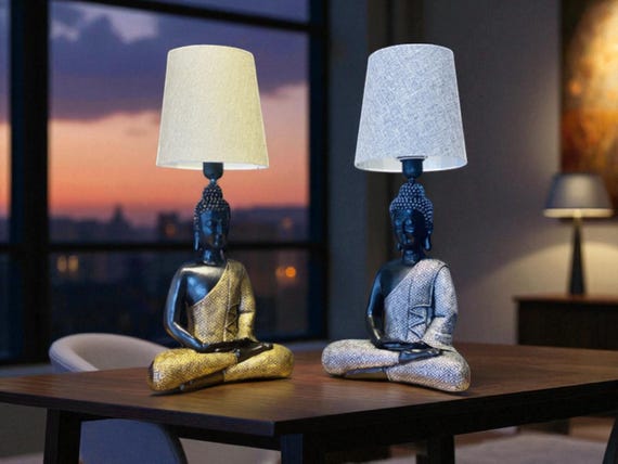 Handmade Buddha Lamp – Zen Table Light With Sculpture Base  display picture 1