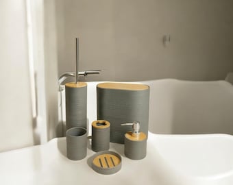 Bamboo Lid Bathroom Set | Handmade 6-Piece Bathroom Accessories Set