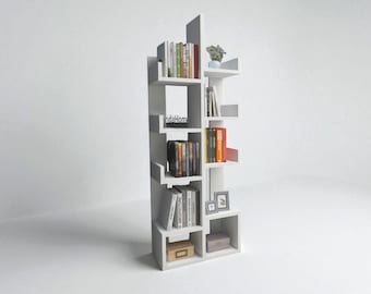 Estantería de madera moderna con 10 compartimentos, hecha a mano, 132 x 53 x 21 cm (52 x 20,8 x 8,2 pulgadas)