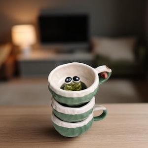 Handmade Frog Mug – Cute Ceramic Cup with Frog Figurine, 250 ml Animal Lover Gift