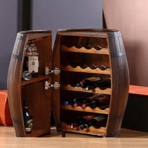 Handmade Barrel Mini Bar Cabinet – Rustic Wine & Liquor Storage with Lid (50x40x80 cm)
