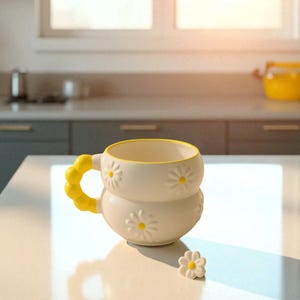 Handmade Daisy Mug – Yellow Floral Ceramic Cup with Hand-Painted Details