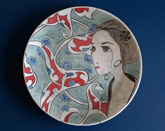 Plato Cini turco hecho a mano – Arte decorativo de cerámica para pared de 30 cm