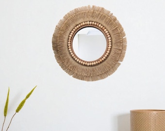 Handmade Wicker Wall Mirror – Decorative Rattan Console Mirror, Boho Wall Decor